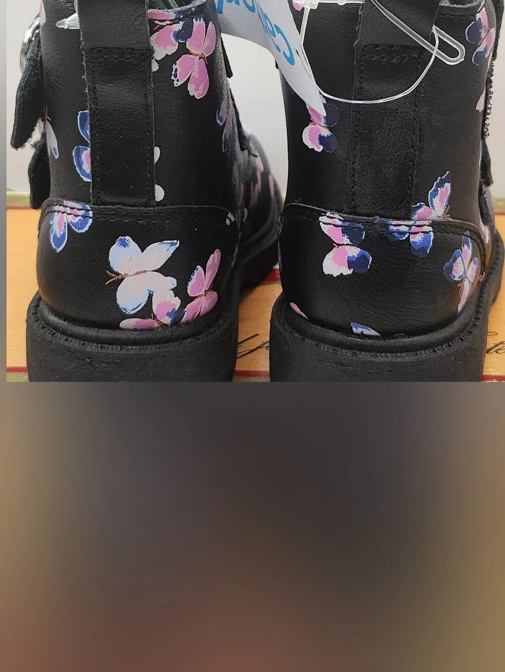 Carter's Clary Toddler Girl Combat Fashion Boots in black with a butterflys S 5M